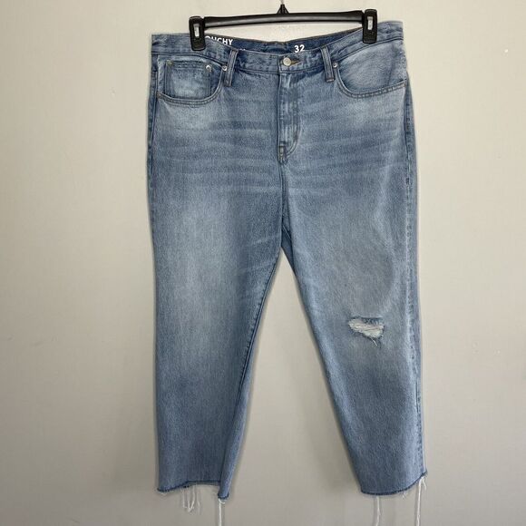 J CREW Womens Slouchy Boyfriend Jean EUC Distressed Raw Frayed Hem Basin Wash 32 - Picture 1 of 9